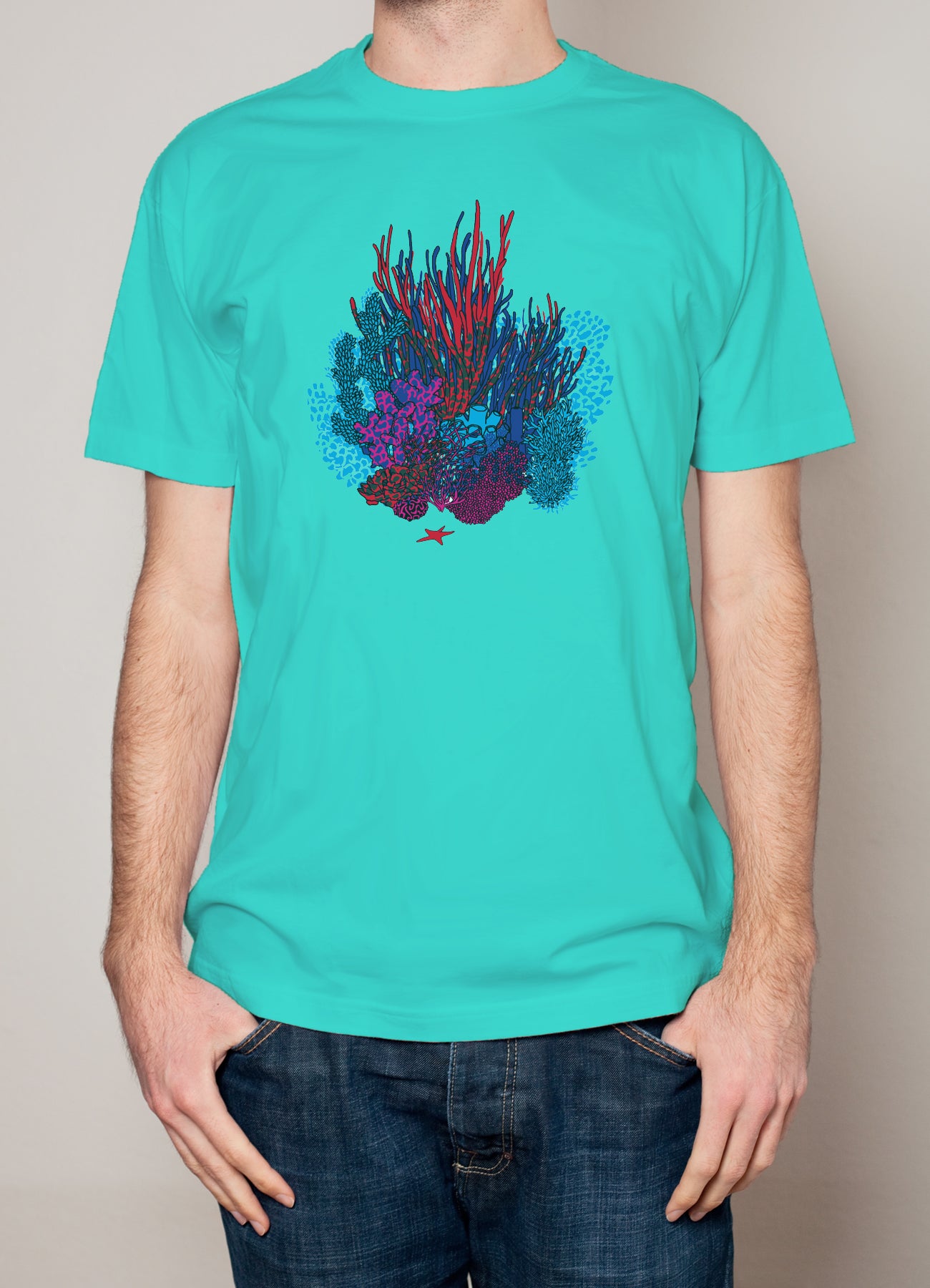 Koralle, T-Shirt, kurzarm, Herren